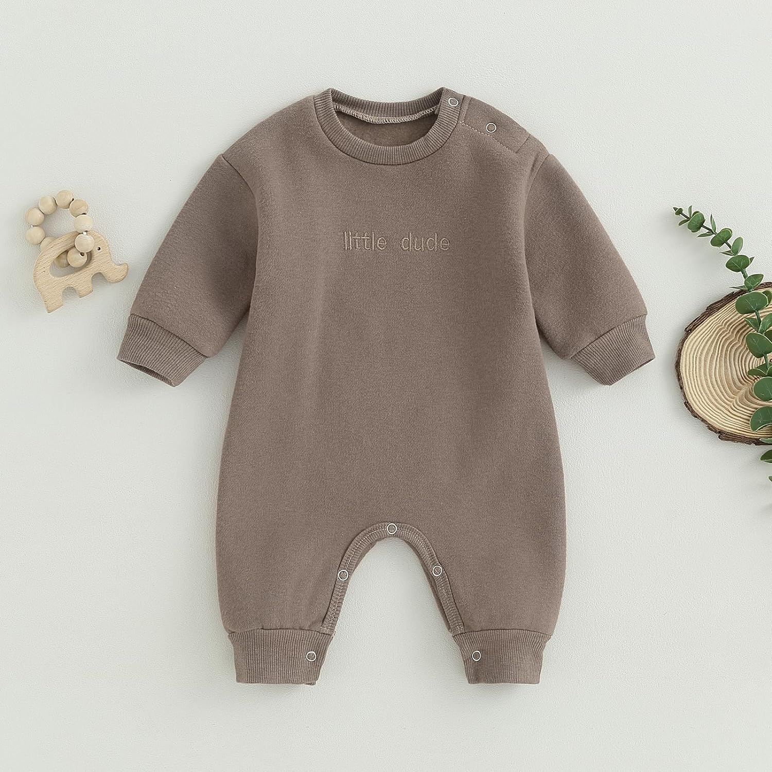 Polinkety Newborn Baby Boy Fall Romper Onesie Little Dude Embroidery Long Sleeve Footless Jumpsuit Winter Outfit Clothes - Image 2